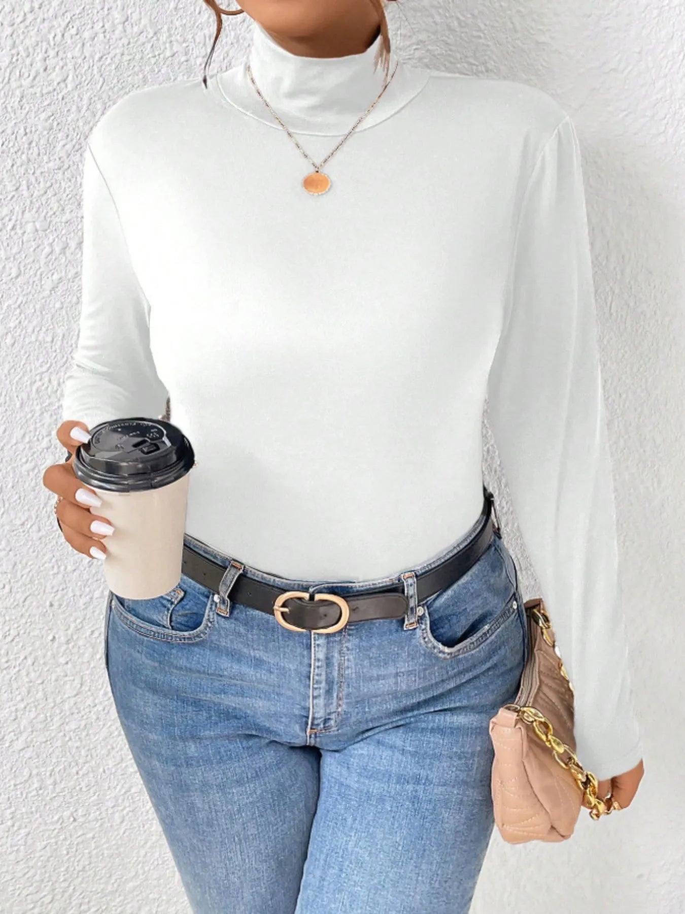 Plus Size Long Sleeve Fitted Turtleneck T-Shirt - Godess beauty  #