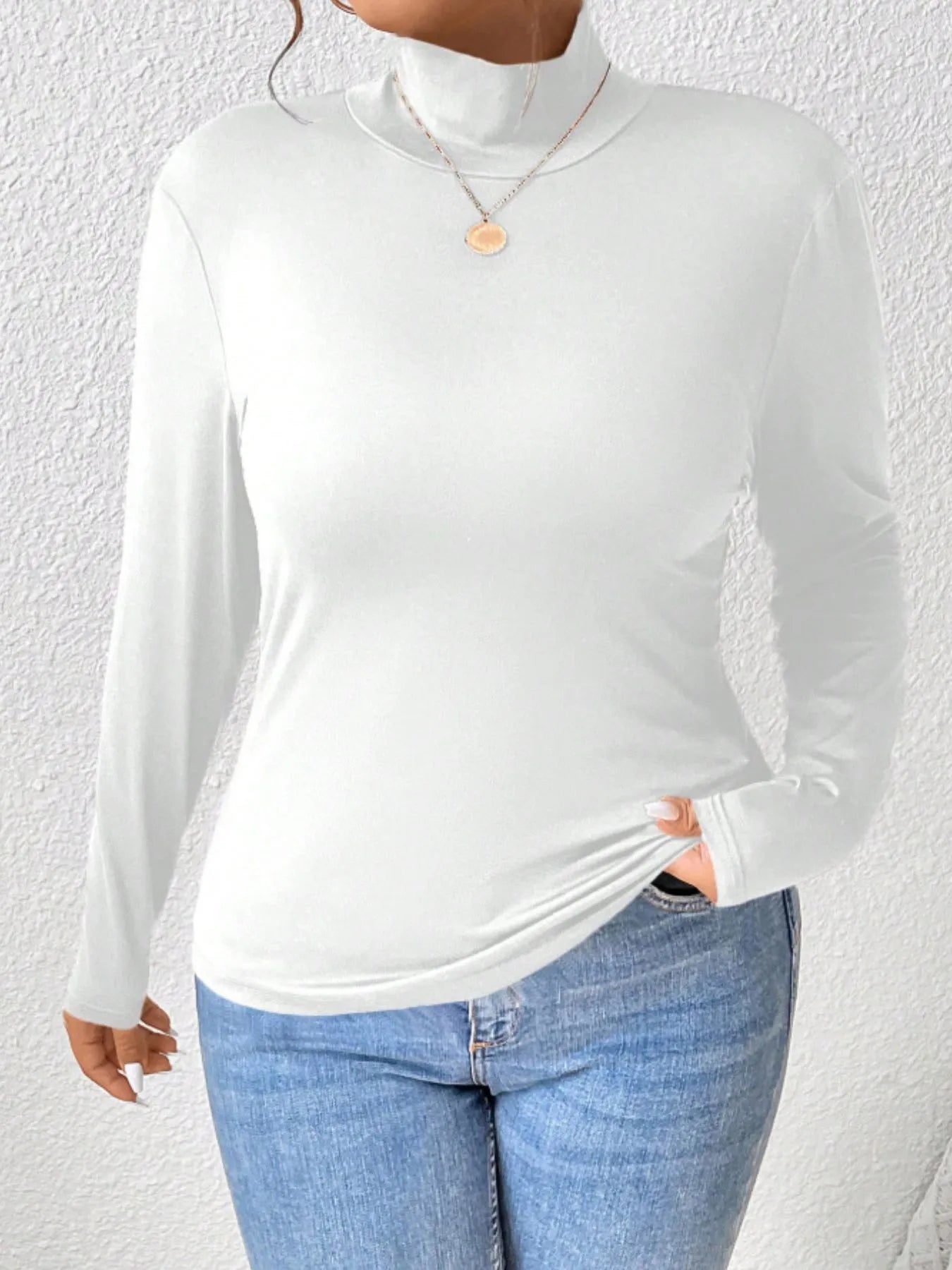Plus Size Long Sleeve Fitted Turtleneck T-Shirt - Godess beauty  #