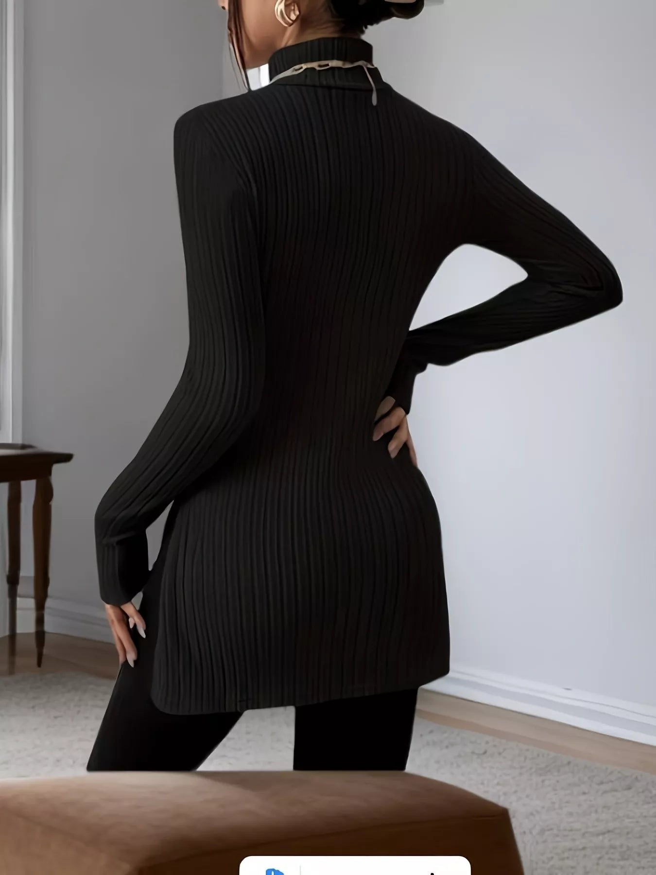 Plus Size Slit Ribbed Turtleneck Long Sleeve T-Shirt - Godess beauty  #