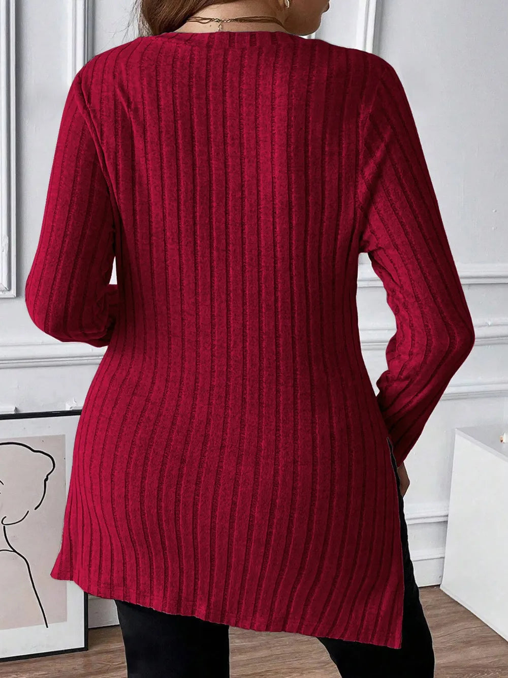 Plus Size Square Neck Long Sleeve Top - Godess beauty  #