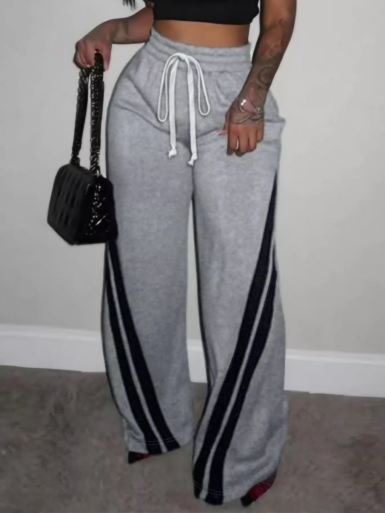 Plus Size Striped Contrast Wide Leg Pants - Godess beauty  #