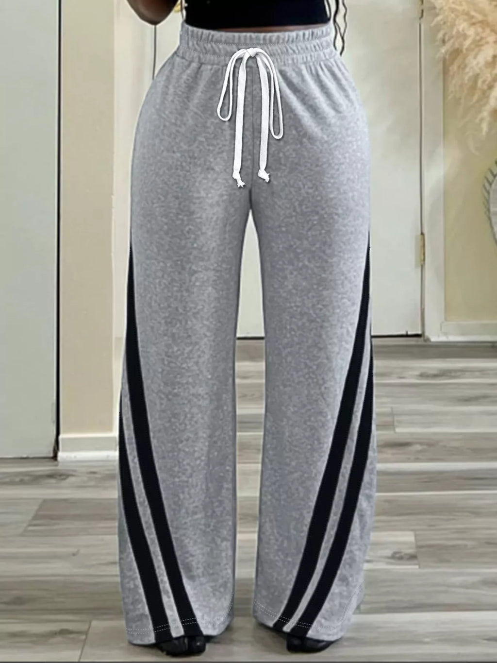 Plus Size Striped Contrast Wide Leg Pants - Godess beauty  #