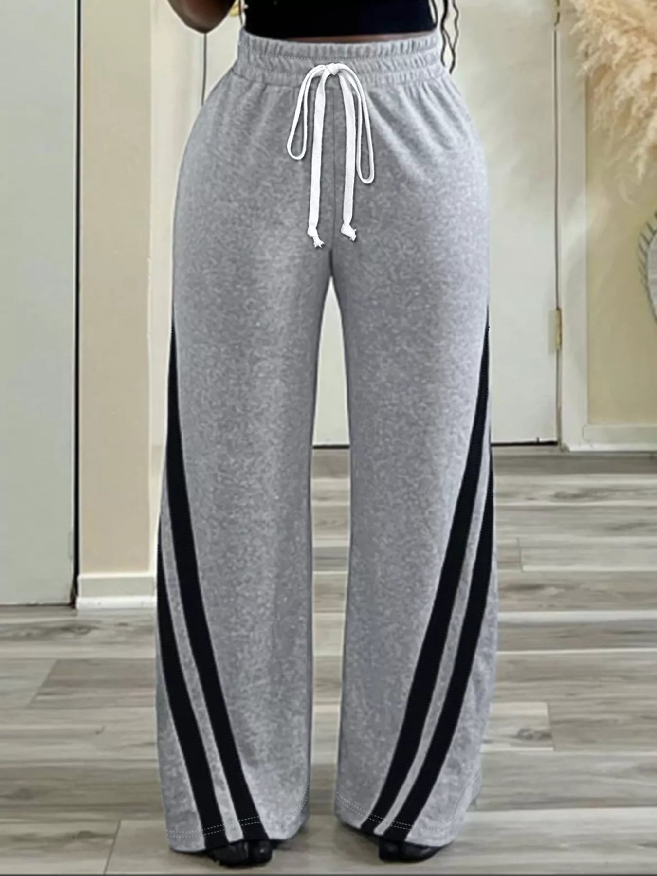 Plus Size Striped Contrast Wide Leg Pants - Godess beauty  #