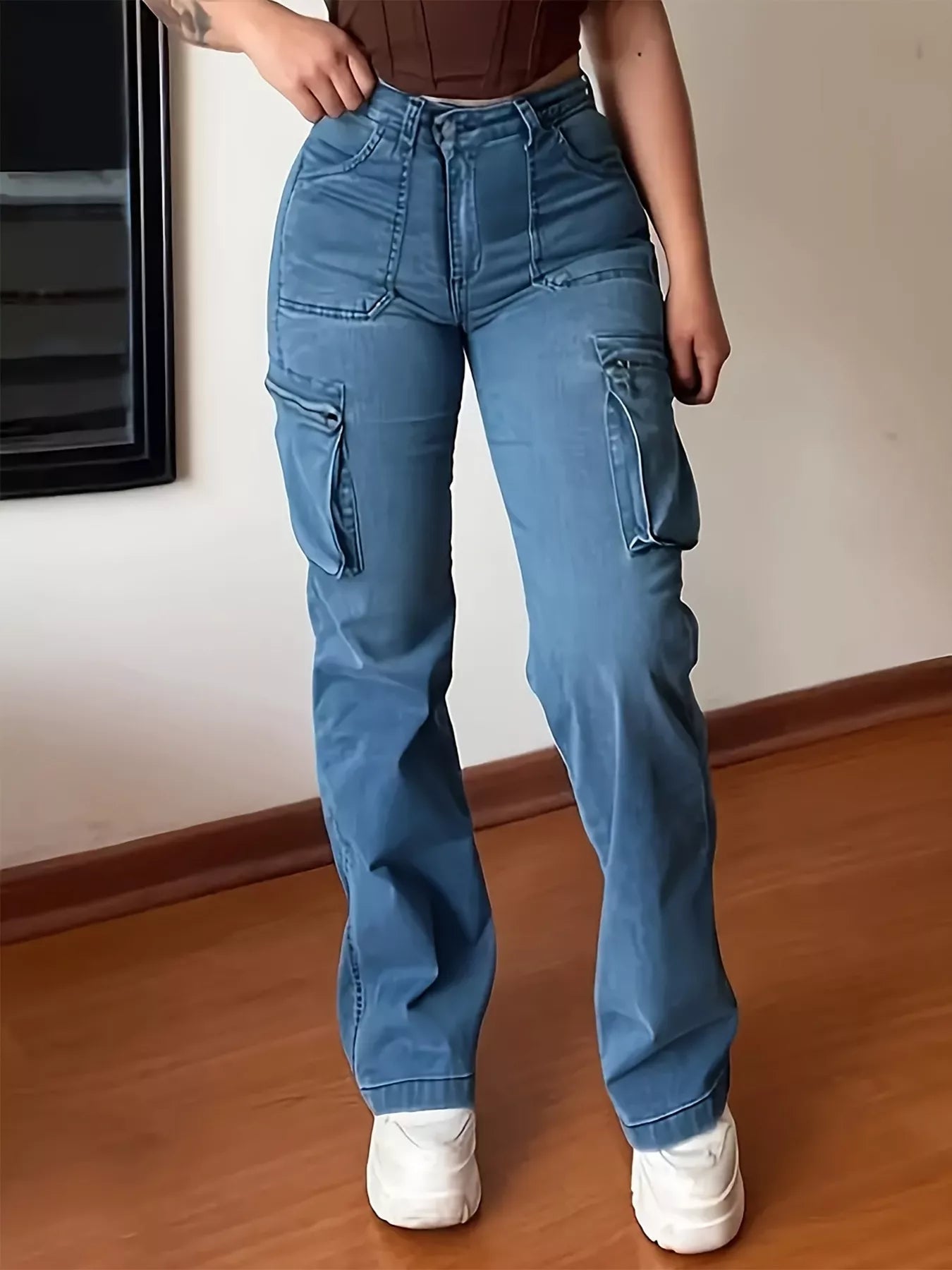 Plus size high-waisted cargo jeans - Godess beauty  #