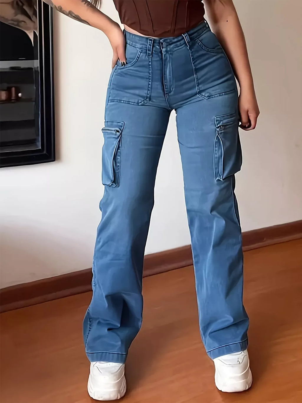 Plus size high-waisted cargo jeans - Godess beauty  #