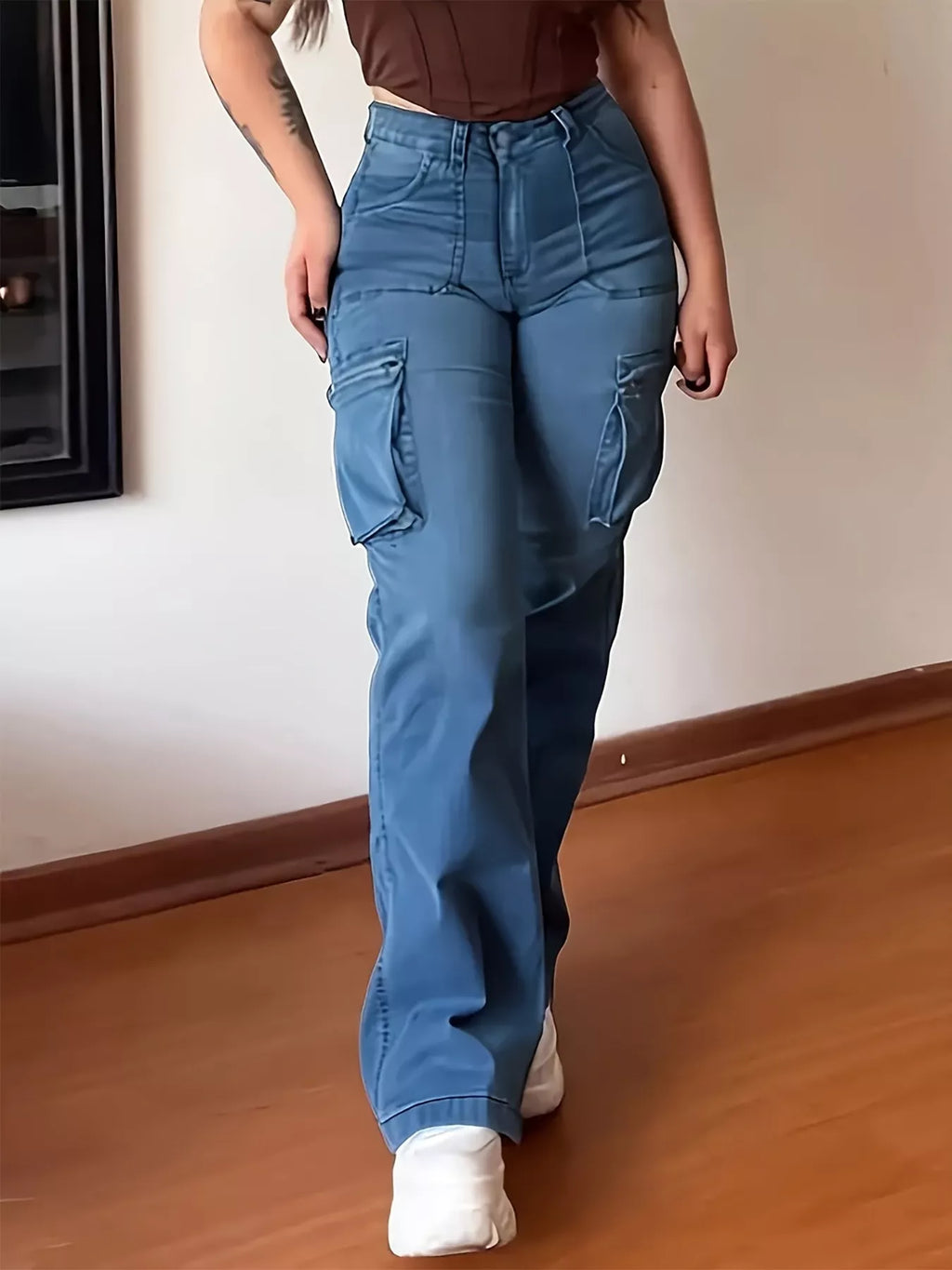 Plus size high-waisted cargo jeans - Godess beauty  #