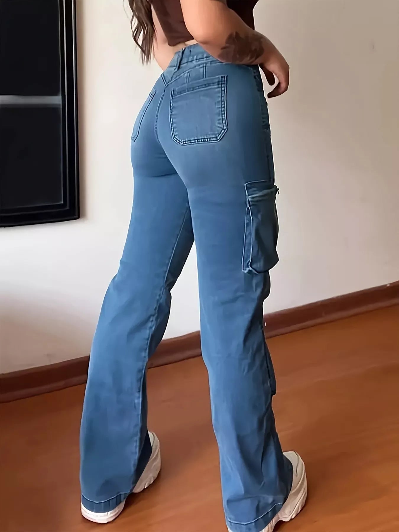 Plus size high-waisted cargo jeans - Godess beauty  #