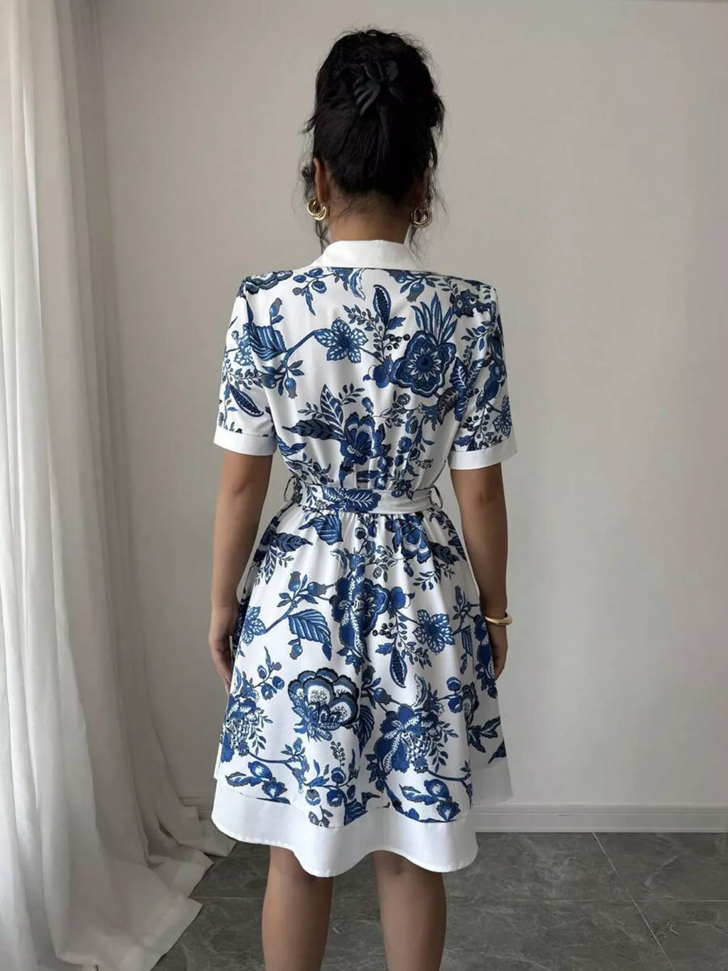 Printed Button Front Mini Dress - Godess beauty  #