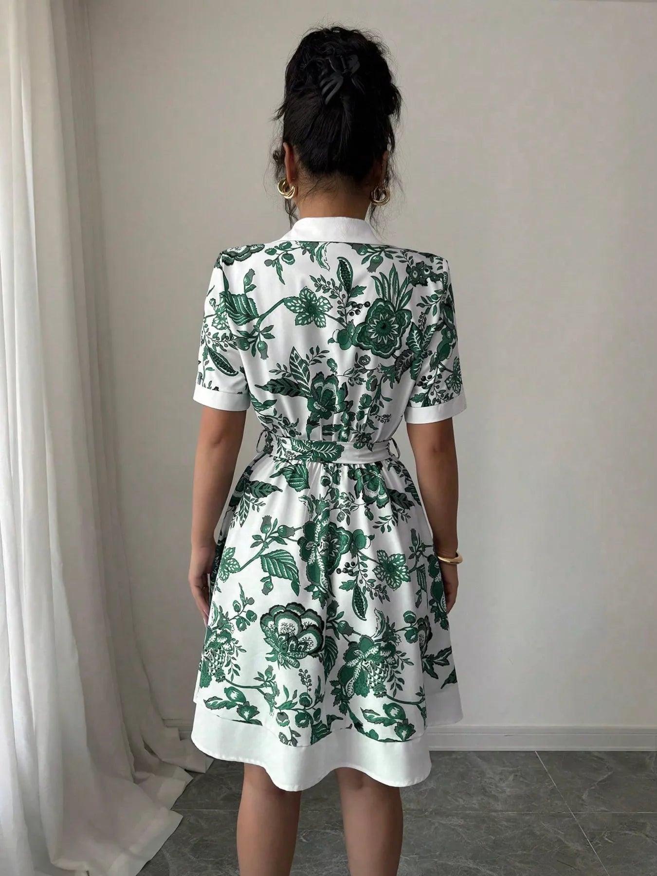 Printed Button Front Mini Dress - Godess beauty  #