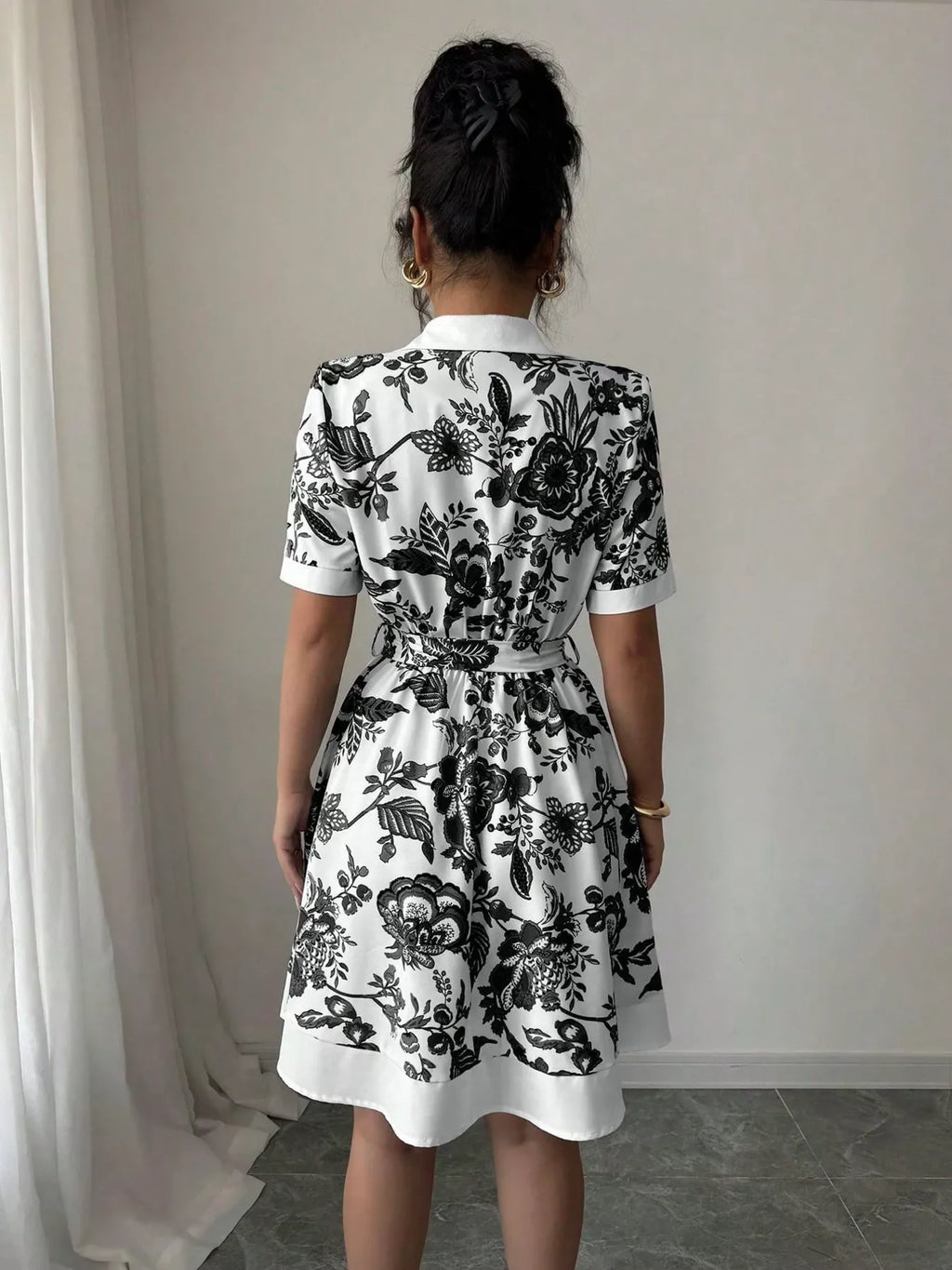Printed Button Front Mini Dress - Godess beauty  #