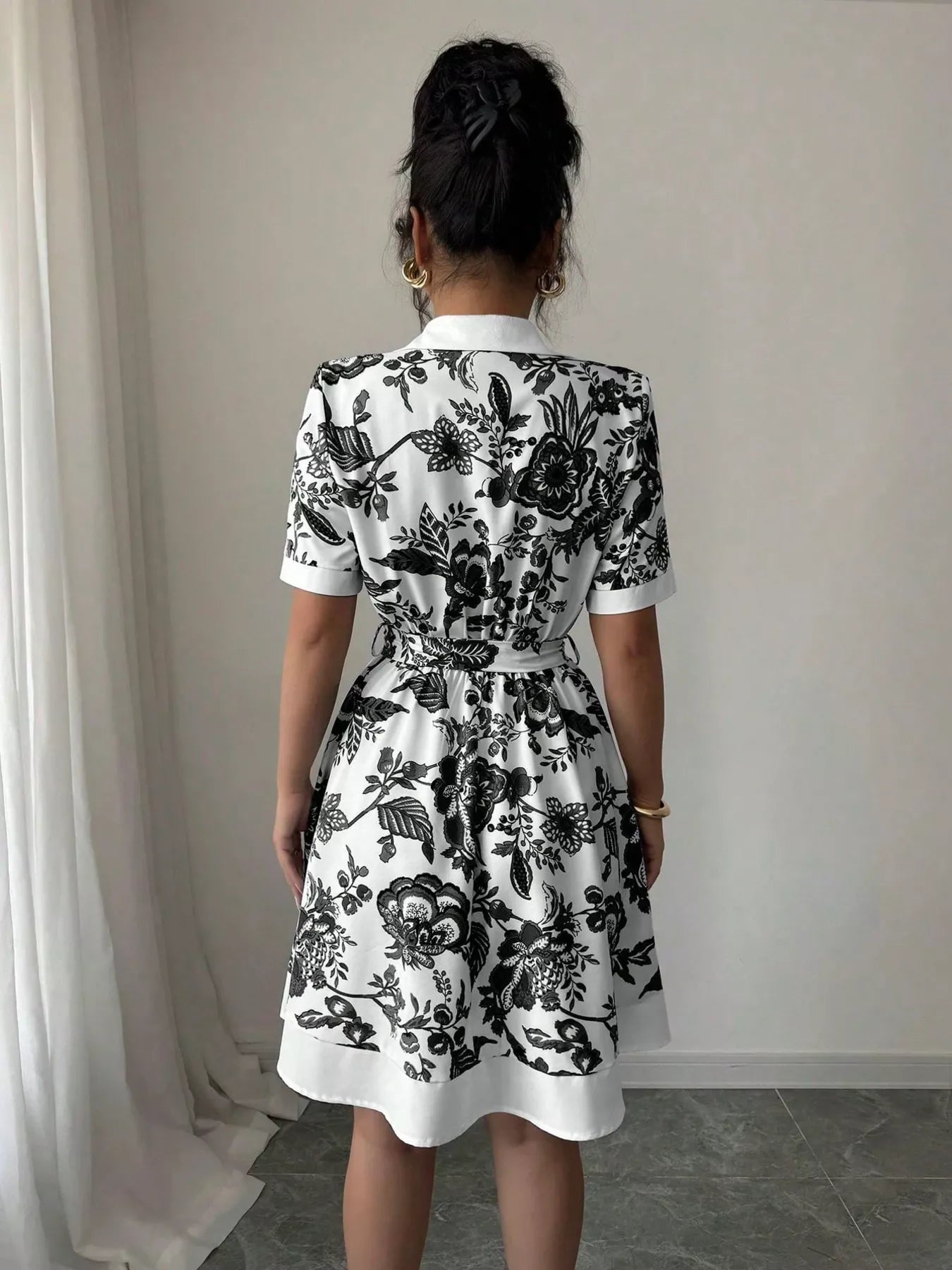 Printed Button Front Mini Dress - Godess beauty  #