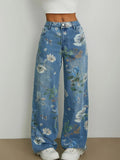 Printed Wide Leg Jeans - Godess beauty  #