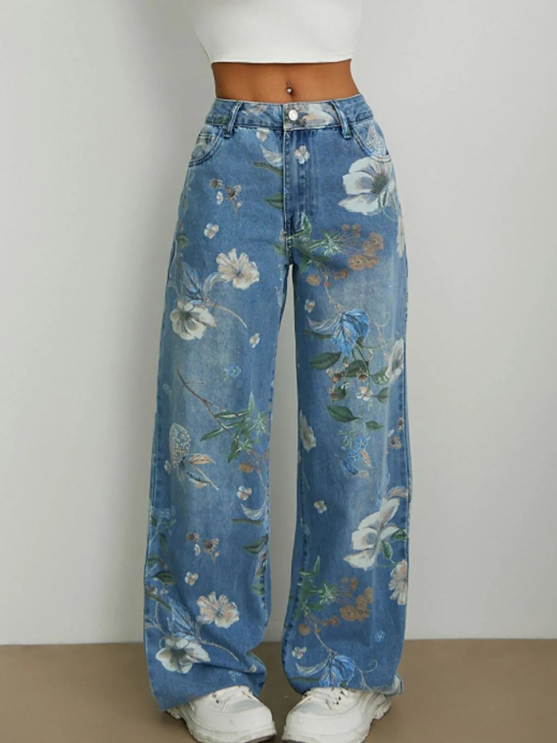 Printed Wide Leg Jeans - Godess beauty  #