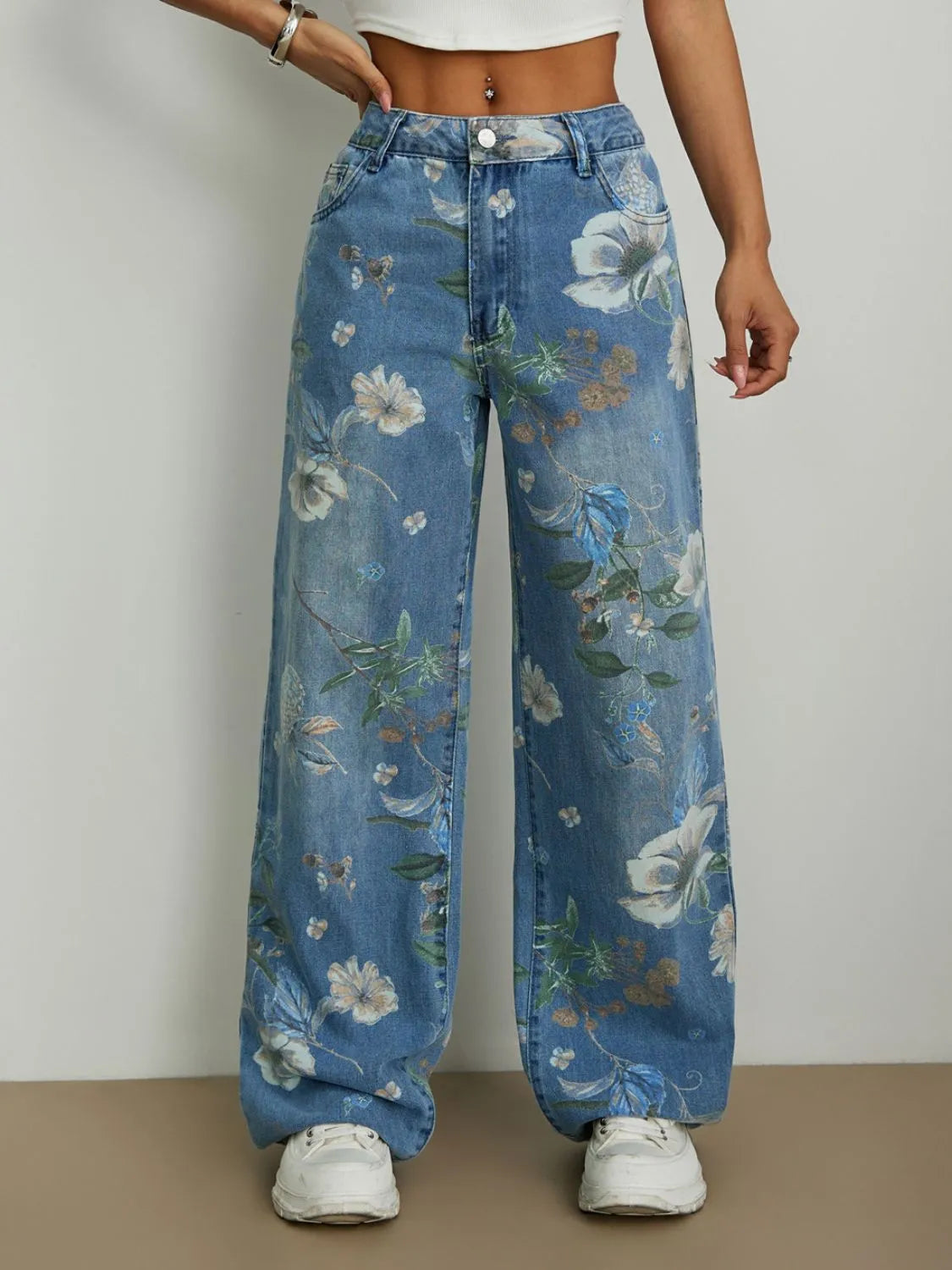 Printed Wide Leg Jeans - Godess beauty  #