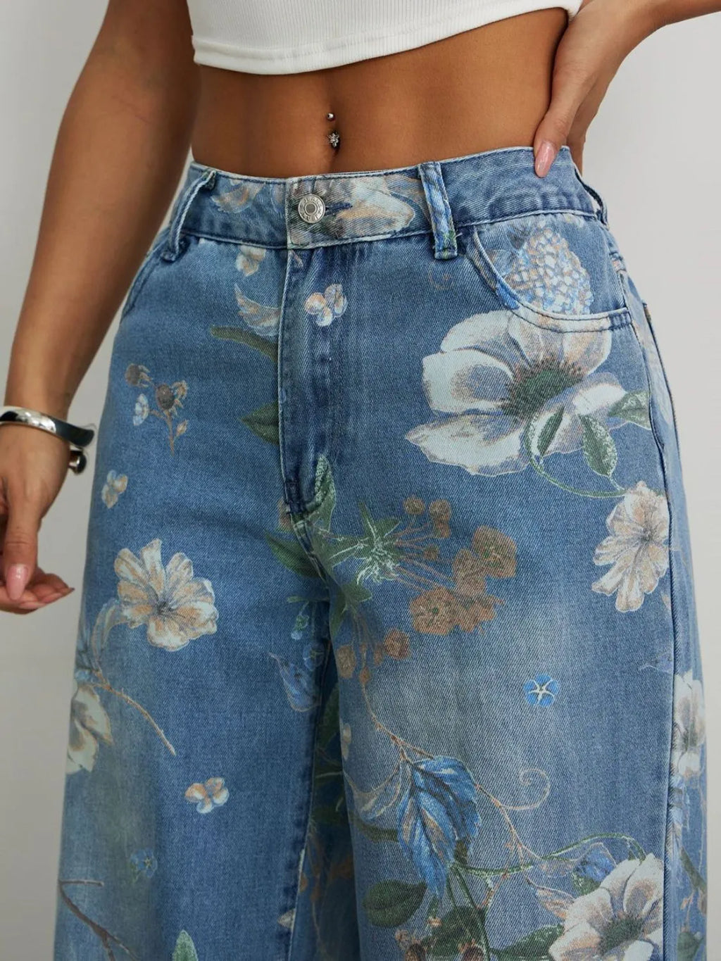 Printed Wide Leg Jeans - Godess beauty  #