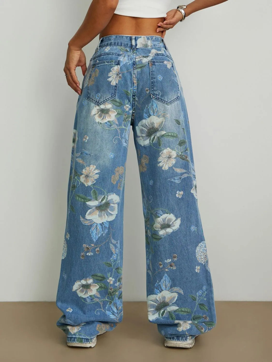 Printed Wide Leg Jeans - Godess beauty  #