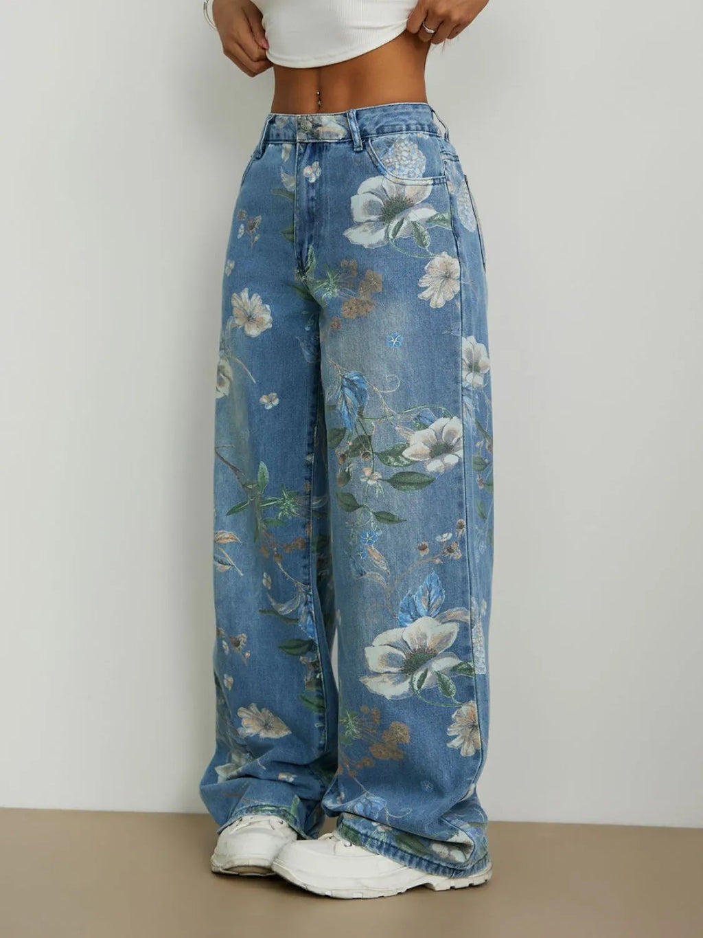Printed Wide Leg Jeans - Godess beauty  #