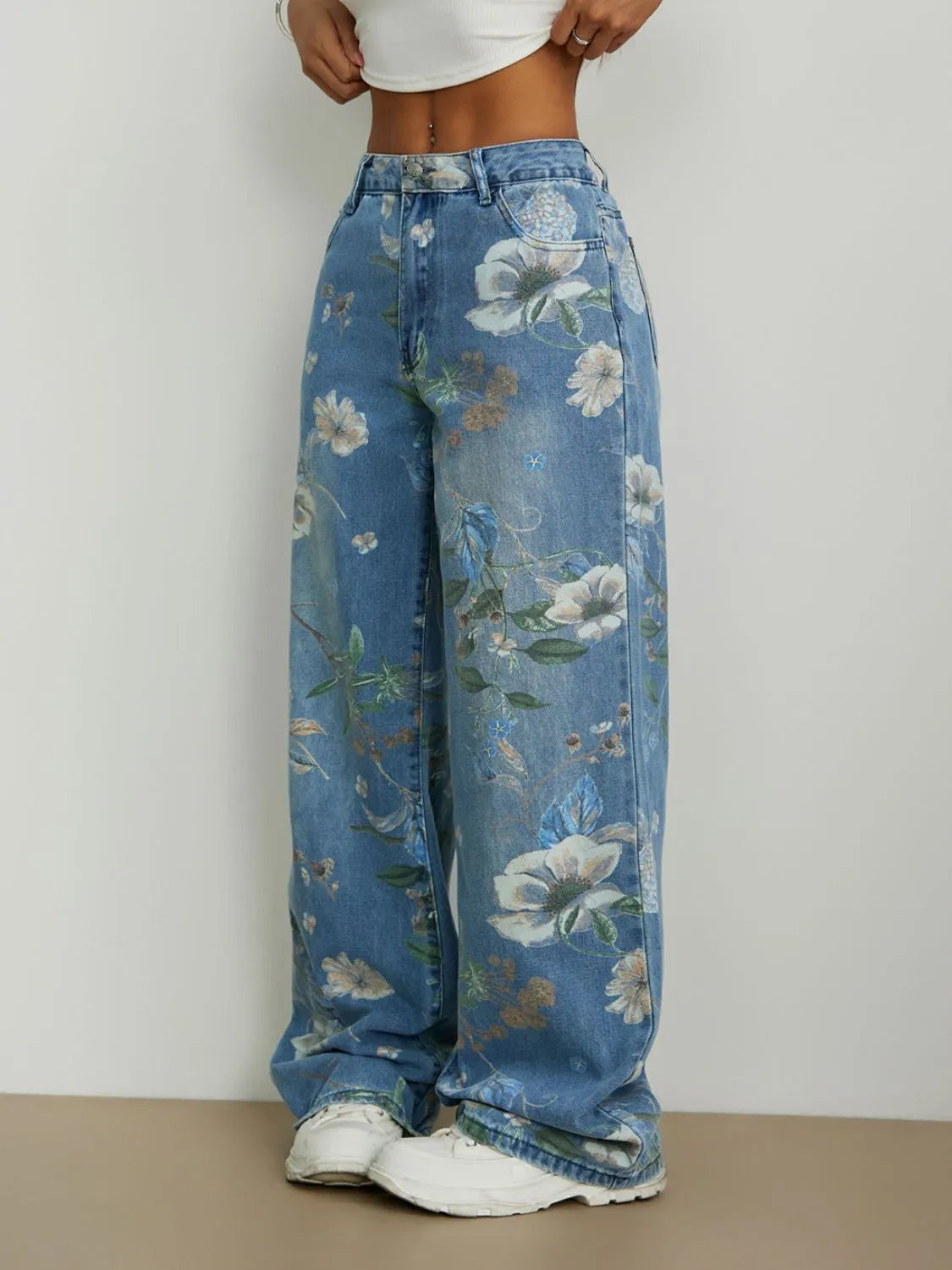 Printed Wide Leg Jeans - Godess beauty  #