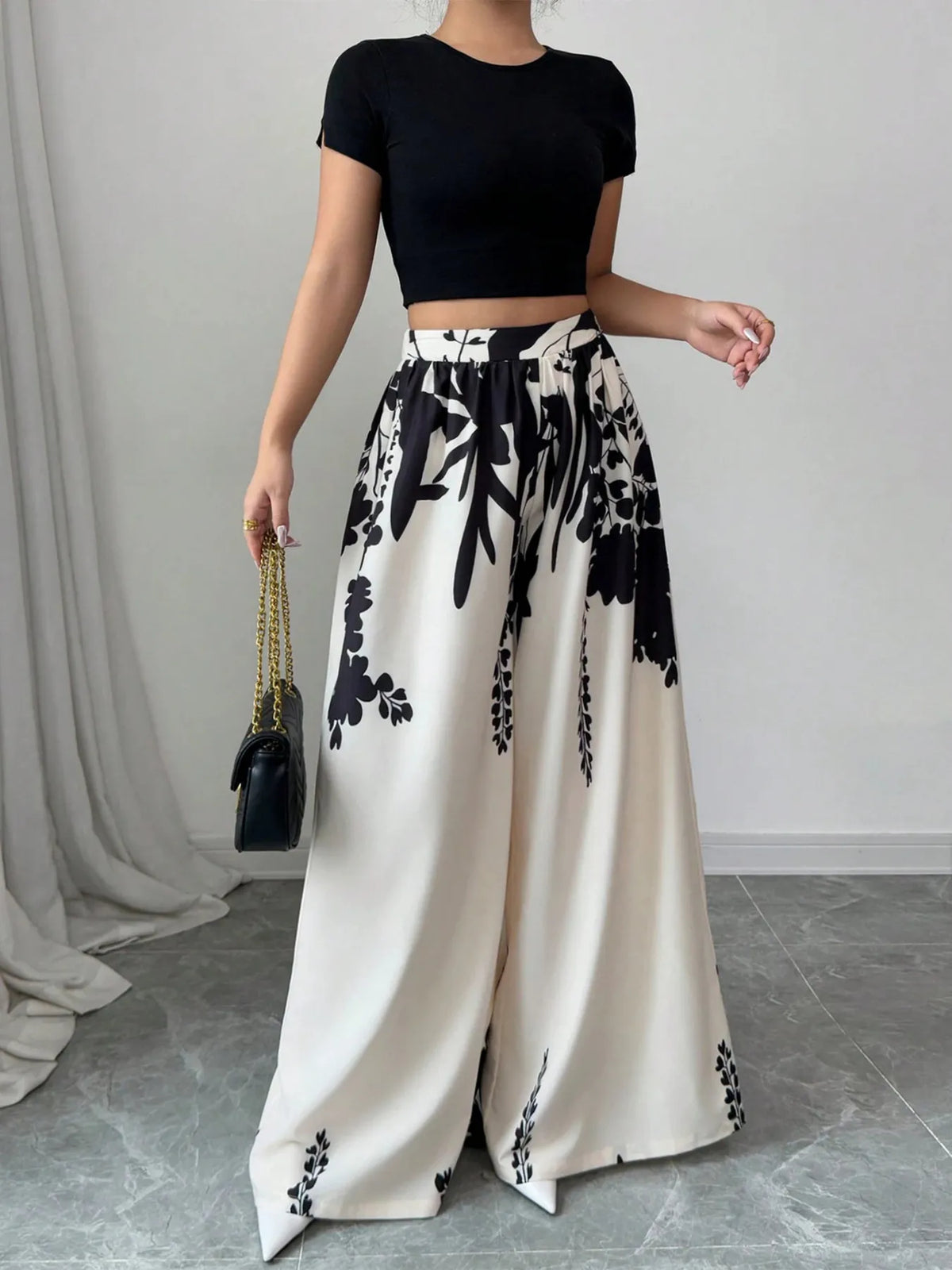 Printed Wide Leg Pants - Godess Beauty  #