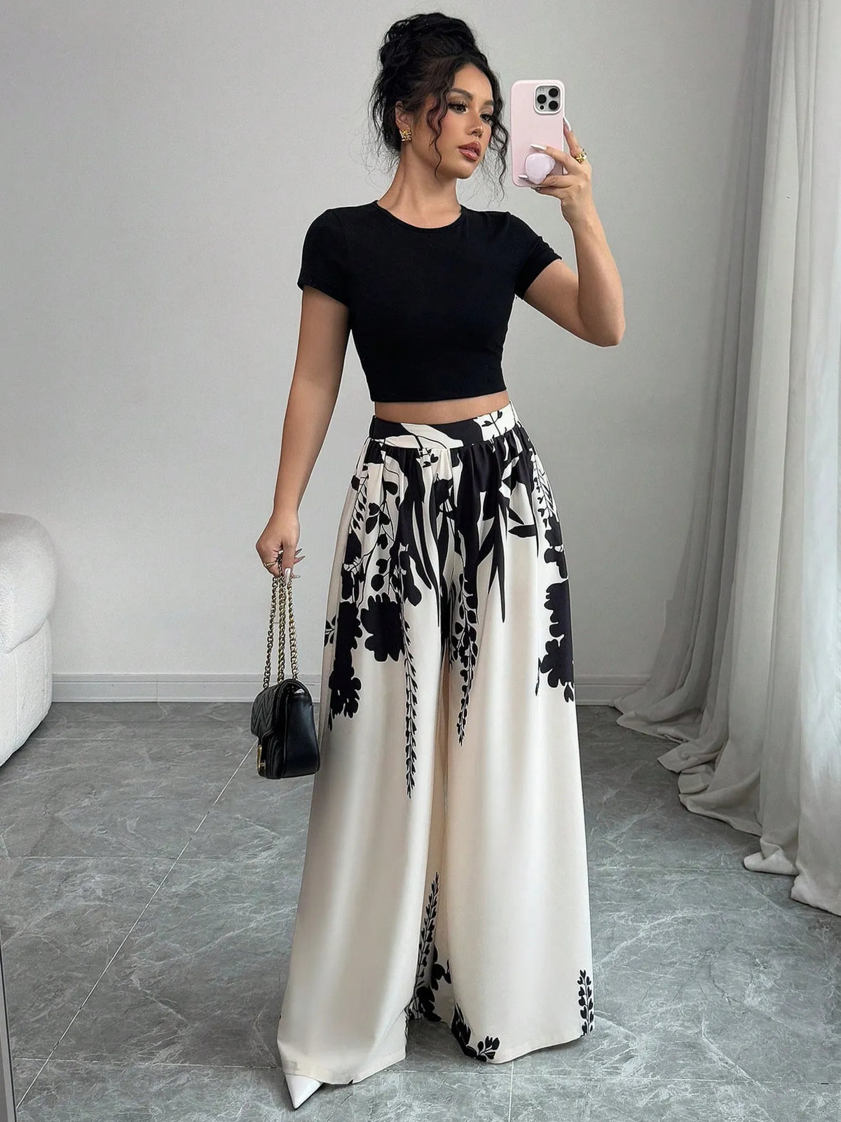 Printed Wide Leg Pants - Godess Beauty  #