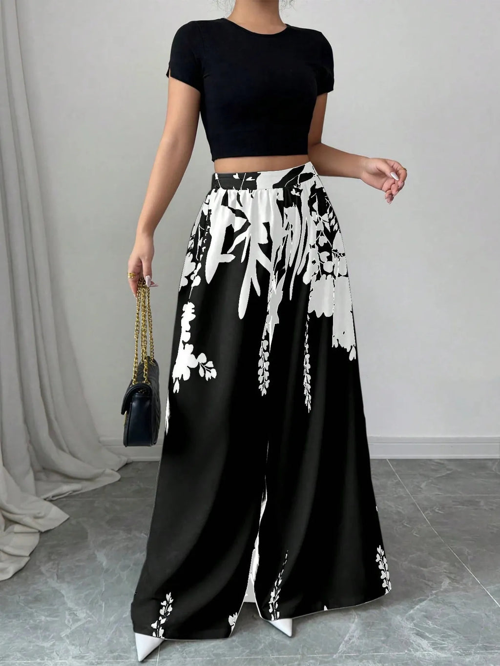 Printed Wide Leg Pants - Godess Beauty  #