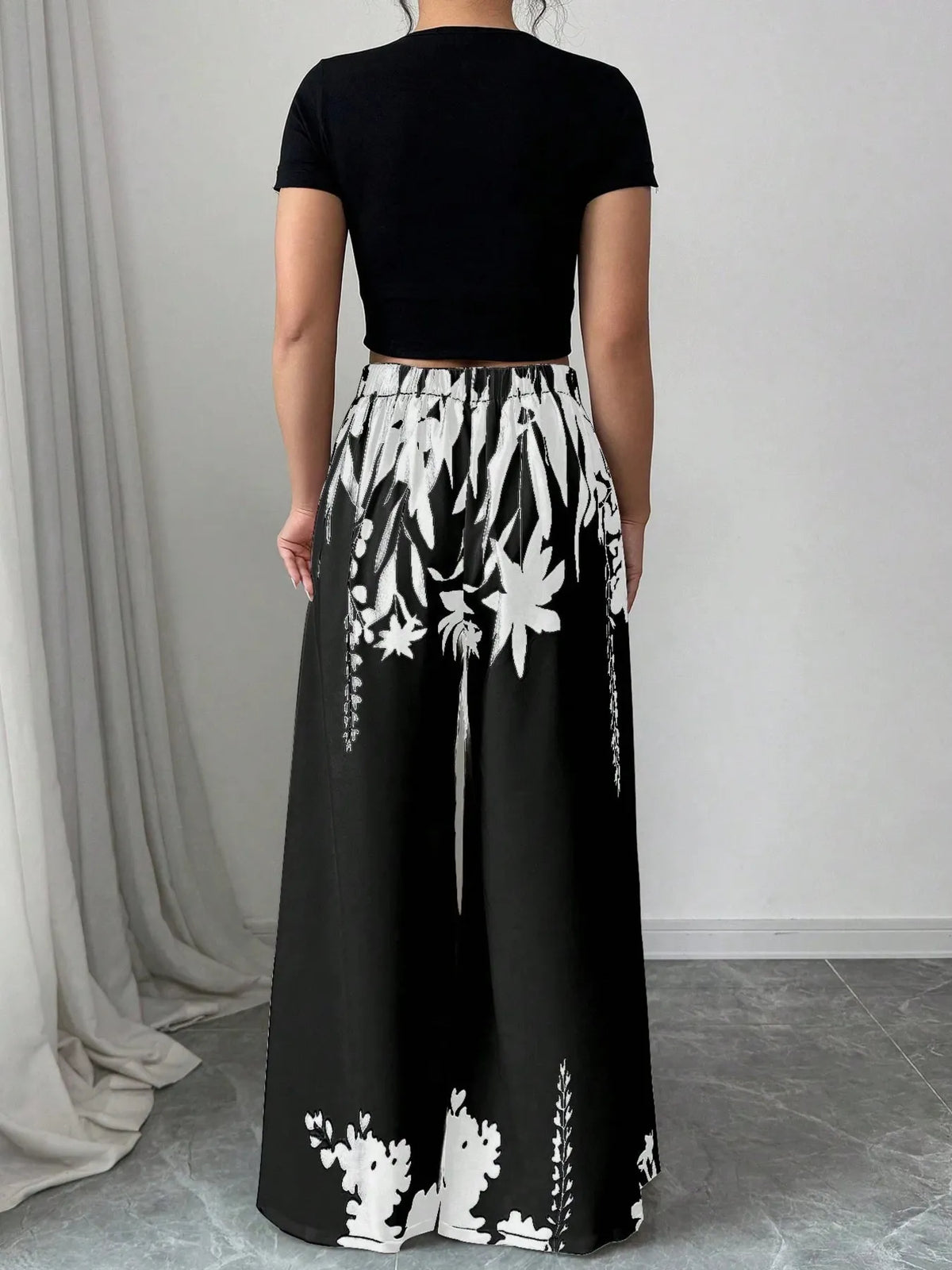 Printed Wide Leg Pants - Godess Beauty  #