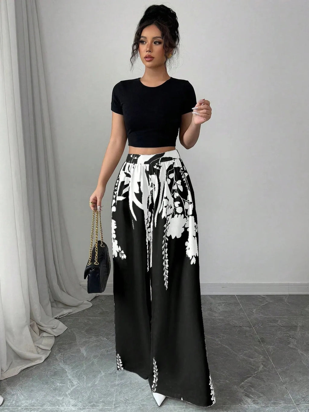 Printed Wide Leg Pants - Godess Beauty  #