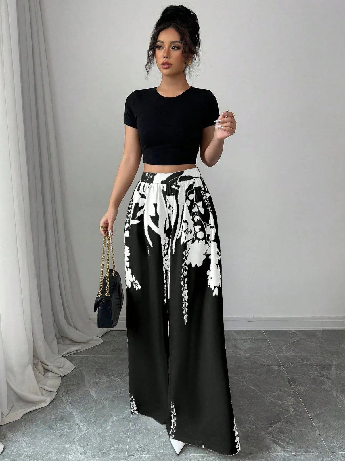 Printed Wide Leg Pants - Godess Beauty  #