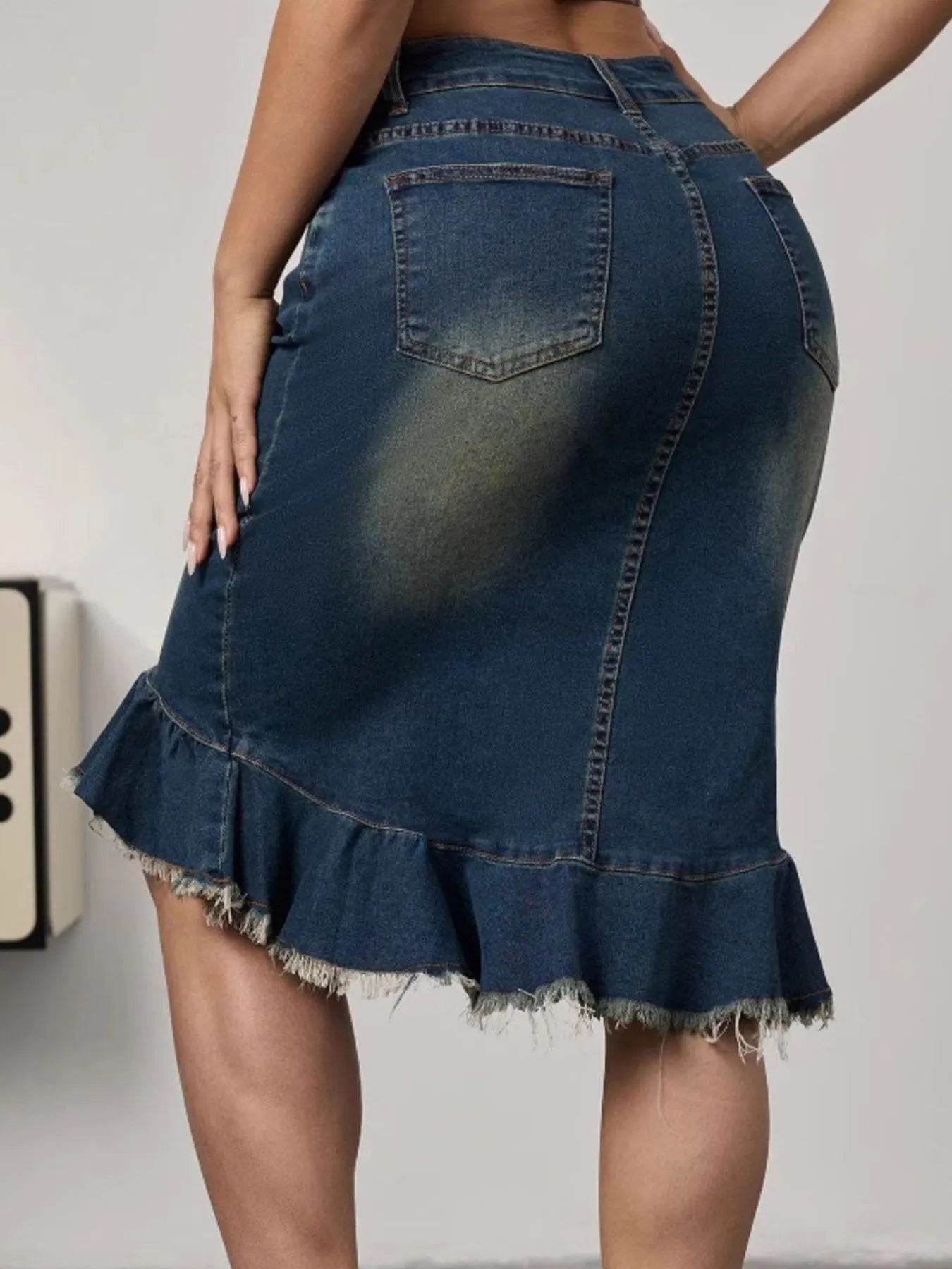 Raw Hem Mermaid Denim Skirt - Godess beauty  #