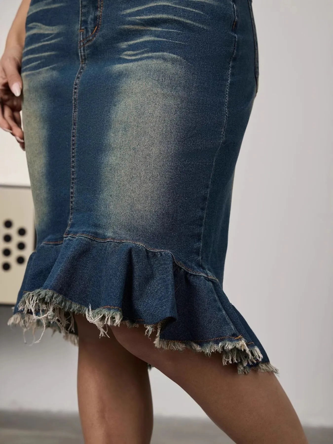 Raw Hem Mermaid Denim Skirt - Godess beauty  #