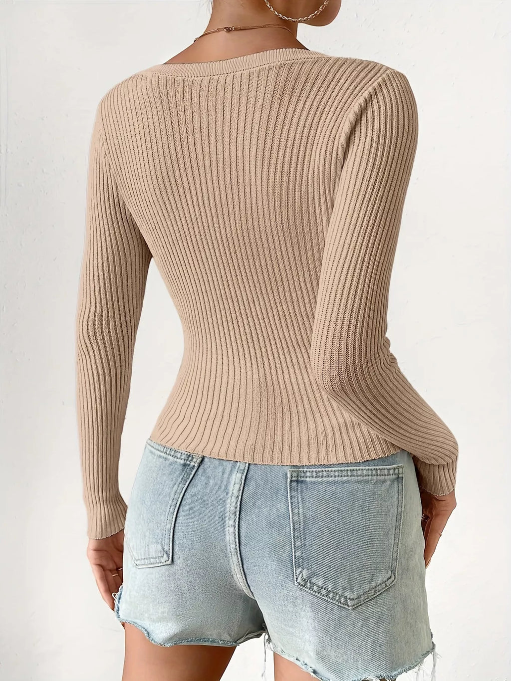 Ribbed Knit Button-Up Cardigan - Godess Beauty  #