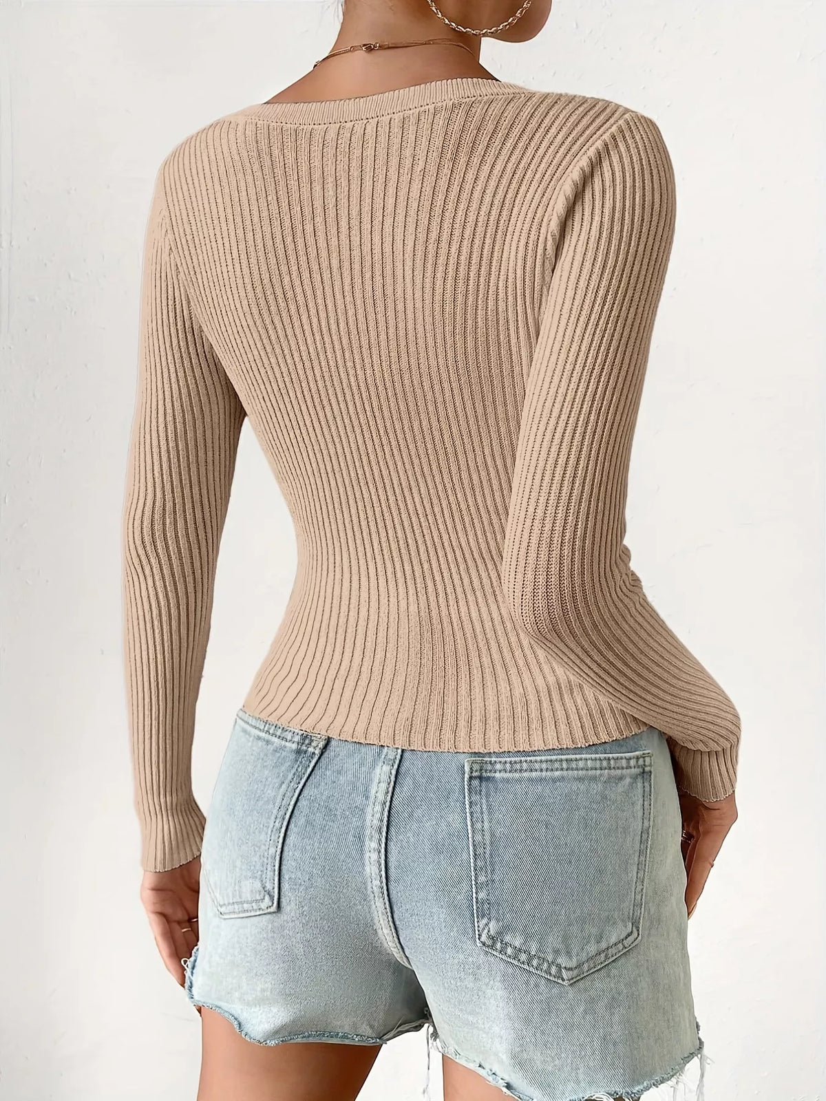 Ribbed Knit Button-Up Cardigan - Godess Beauty  #