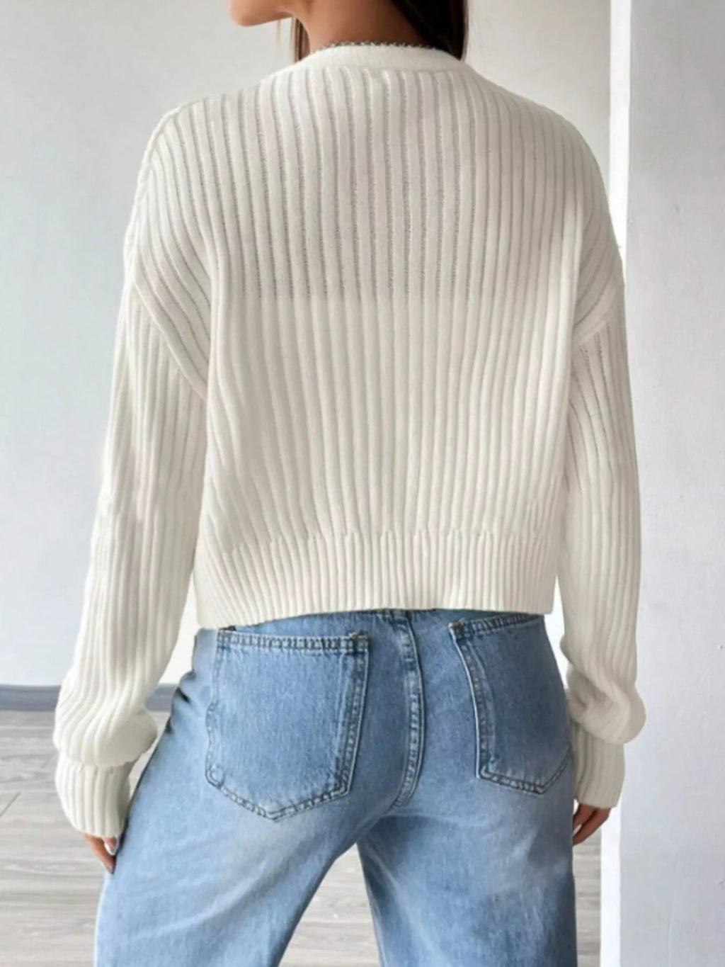 Ribbed Knit Button-Up Cropped Cardigan - Godess Beauty  #