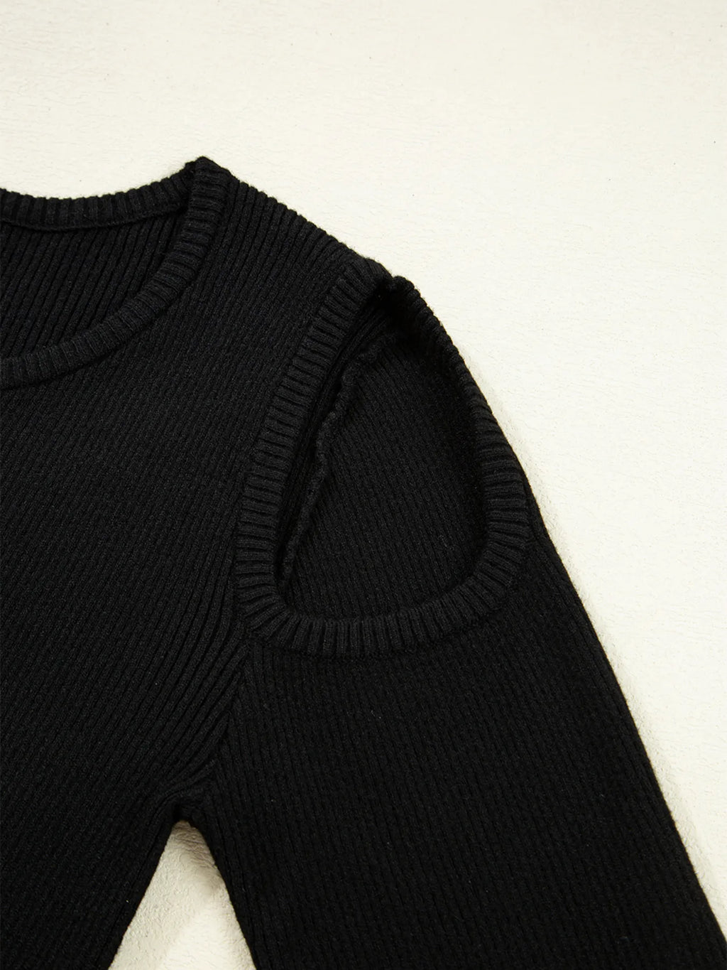 Ribbed Knit Cold Shoulder Sweater - Godess Beauty  #