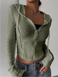 Ribbed Knit Cropped Zip-Up Outerwear - Godess Beauty  #