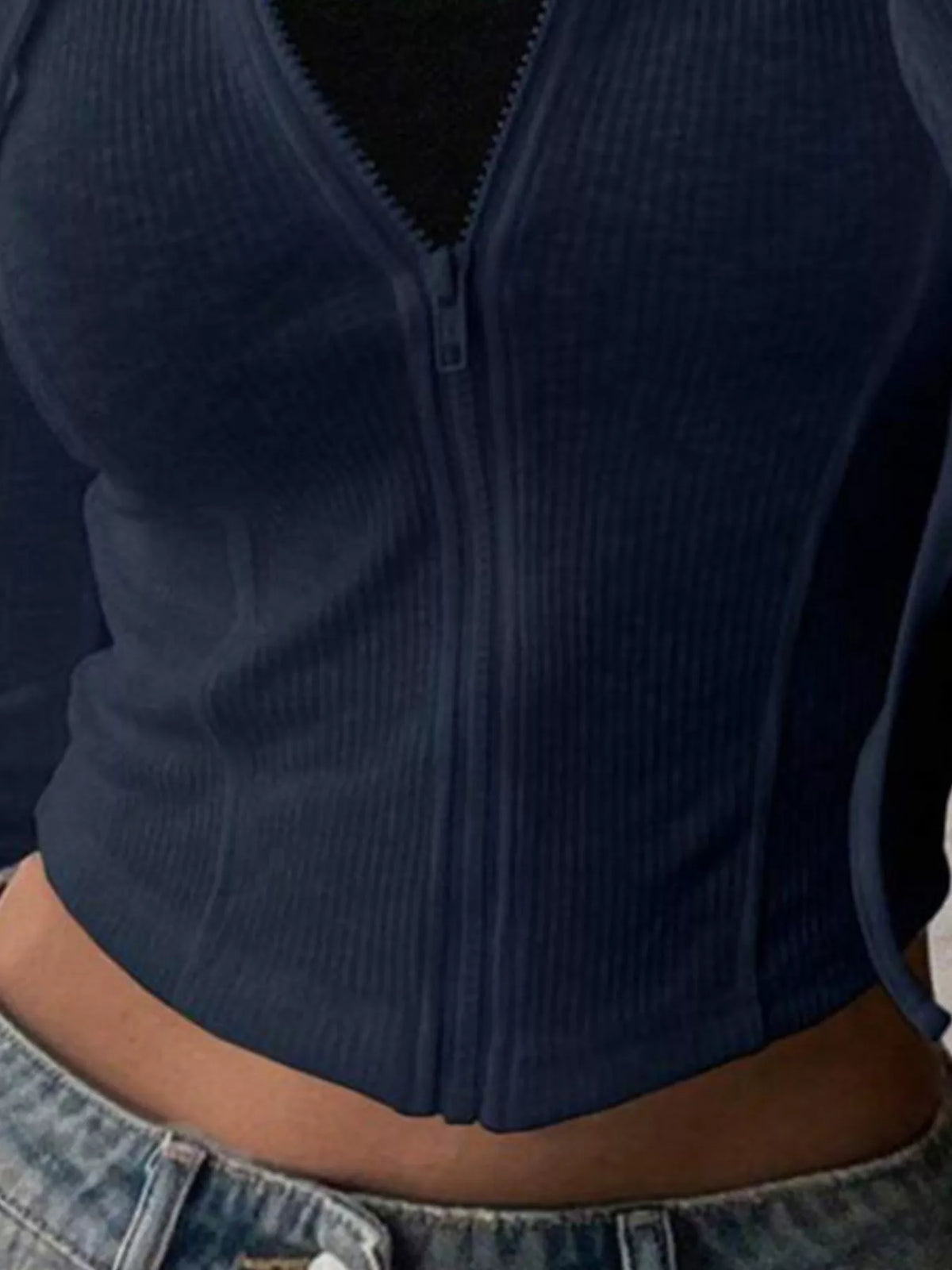 Ribbed Knit Cropped Zip-Up Outerwear - Godess Beauty  #