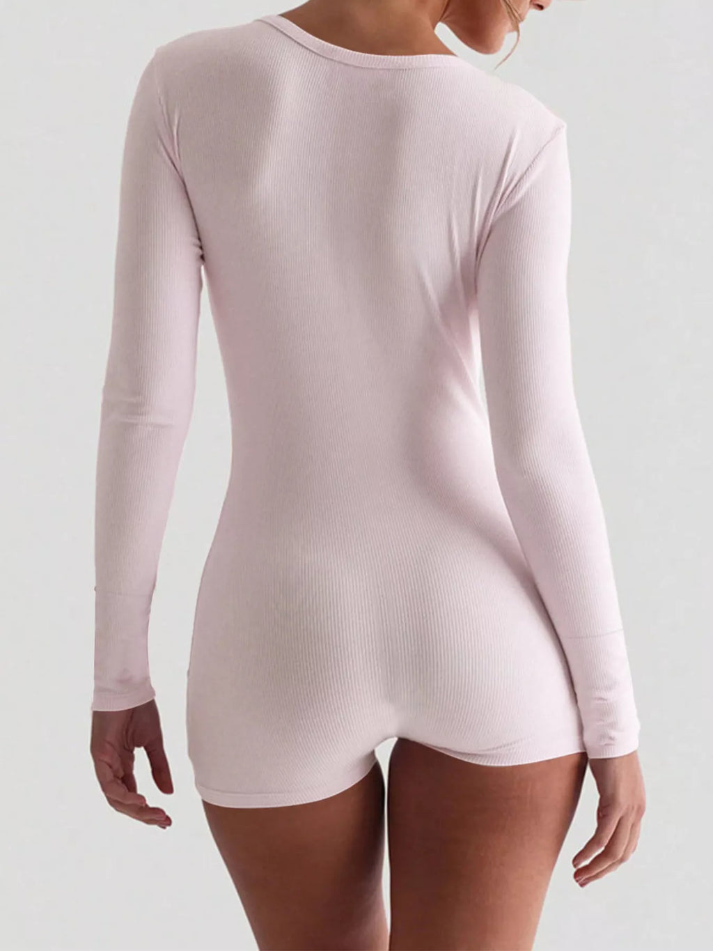 Ribbed Knit Long Sleeve Romper - Godess beauty  #