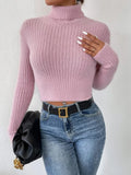 Ribbed Turtleneck Long Sleeve Sweater - Godess Beauty  #