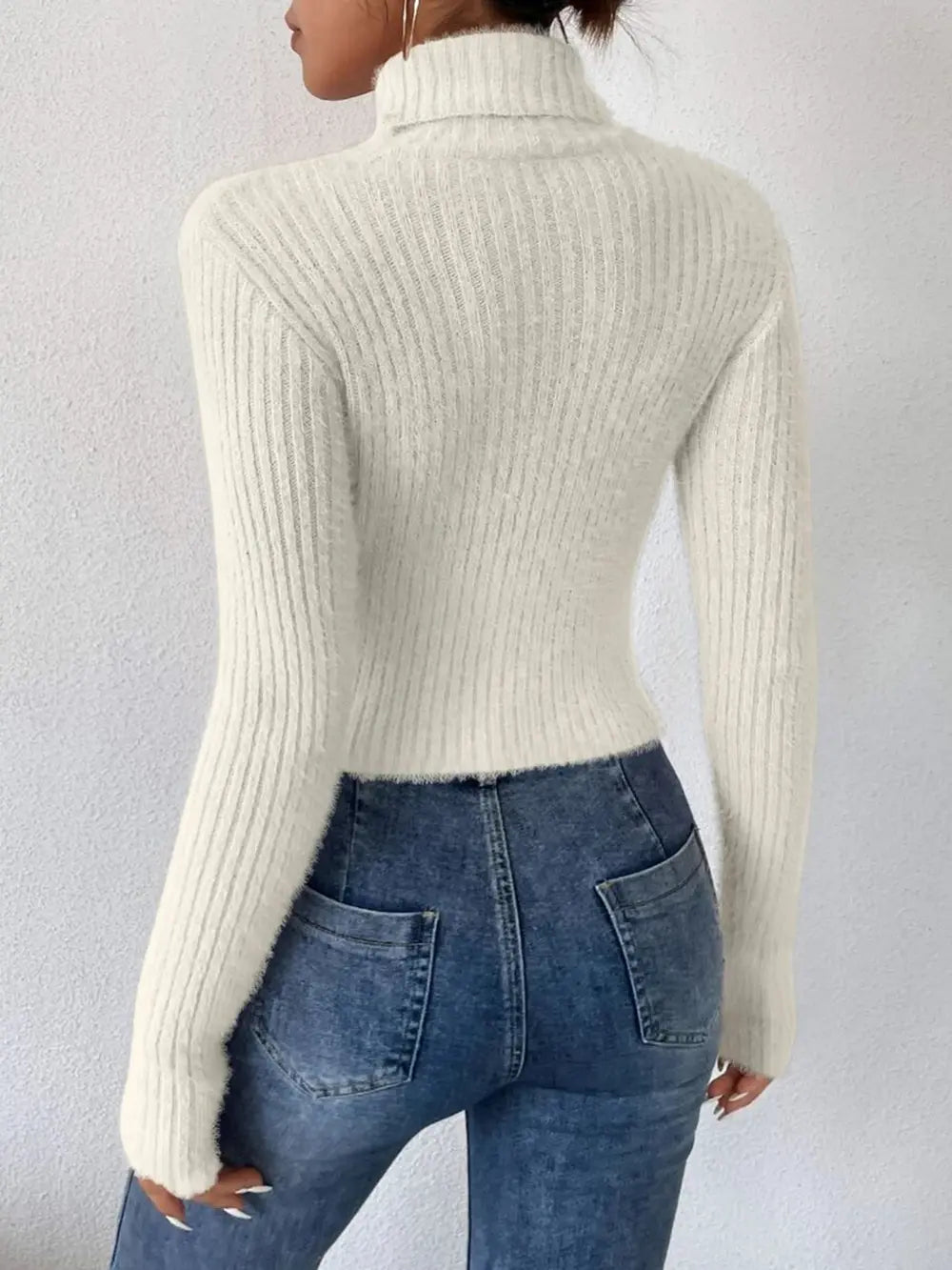 Ribbed Turtleneck Long Sleeve Sweater - Godess Beauty  #