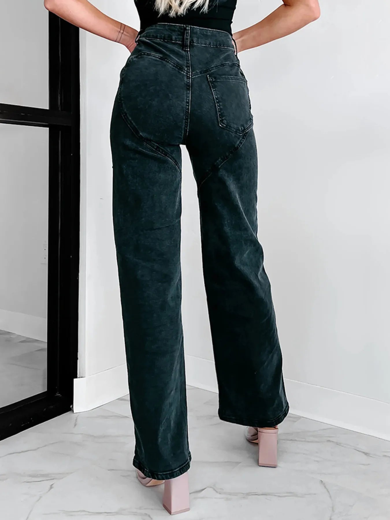 Ripped Wide Leg Wash Denim Jeans - Godess beauty  #