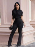 Ruched Flare Leg Jumpsuit - Godess beauty  #