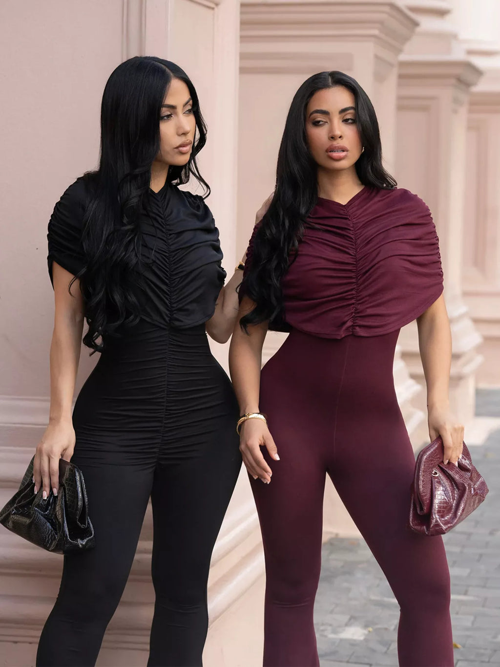 Ruched Flare Leg Jumpsuit - Godess beauty  #
