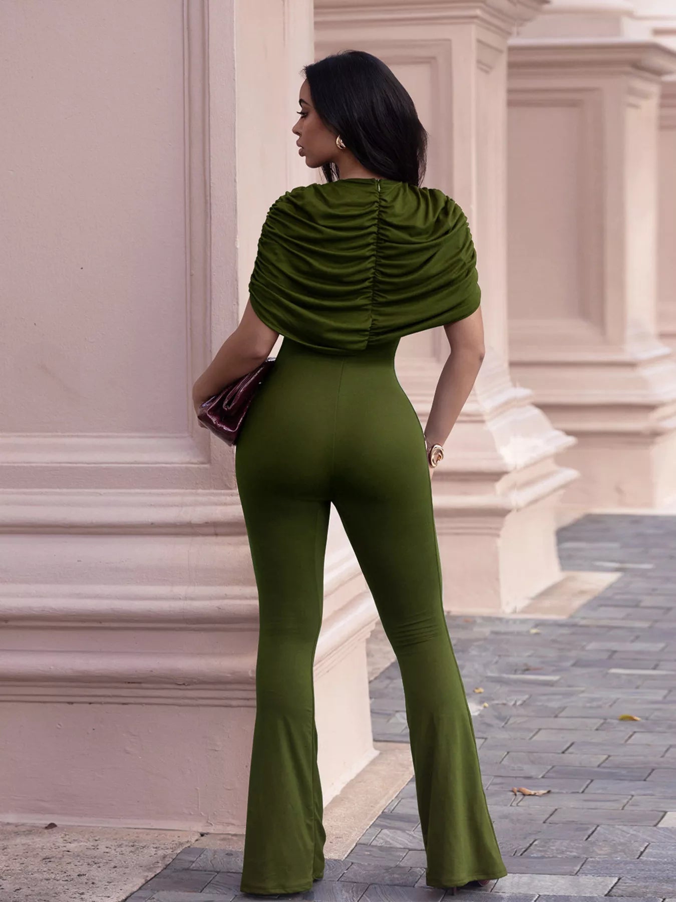 Ruched Flare Leg Jumpsuit - Godess beauty  #