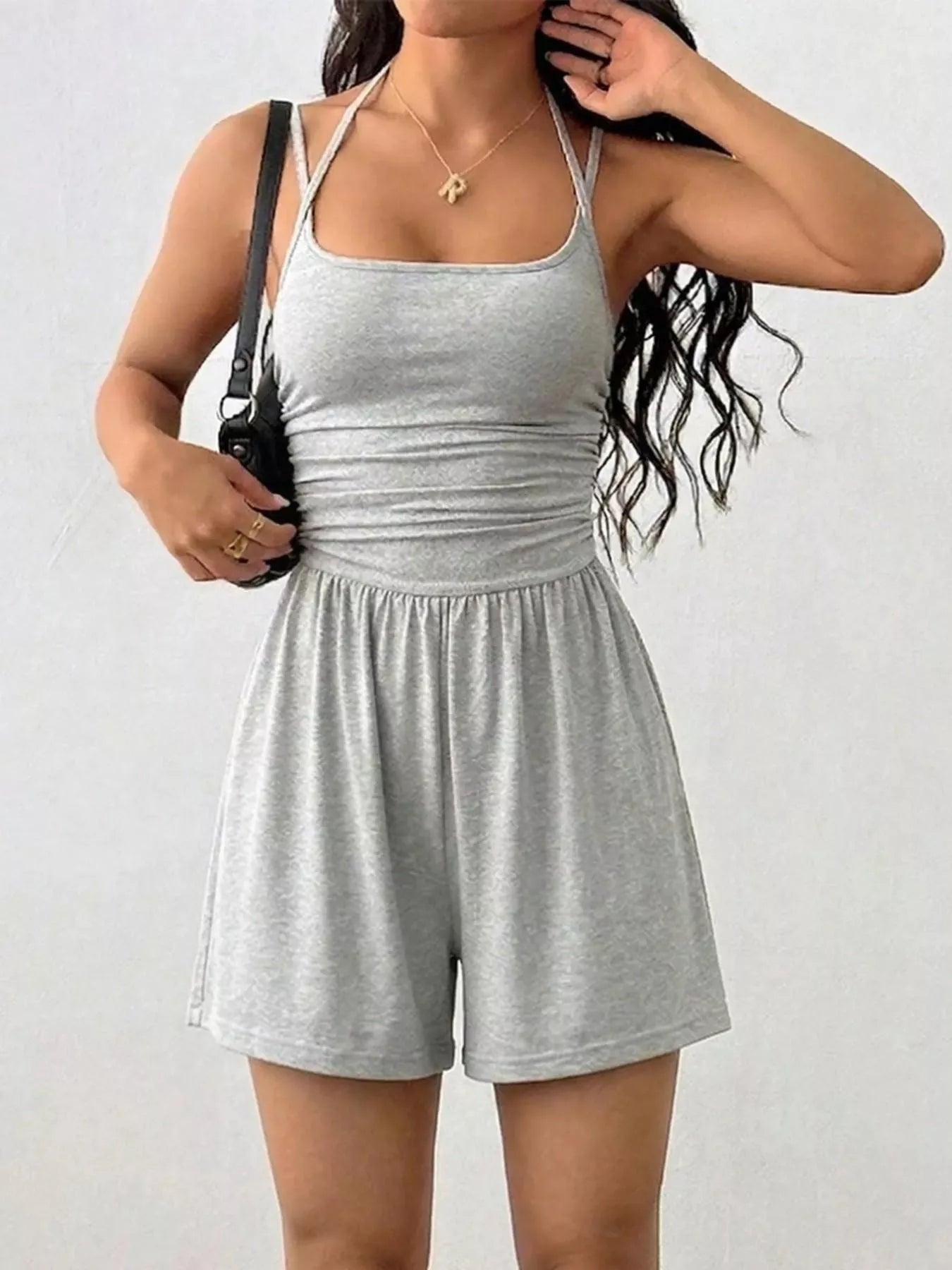 Ruched Spaghetti Strap Romper - Godess beauty  #