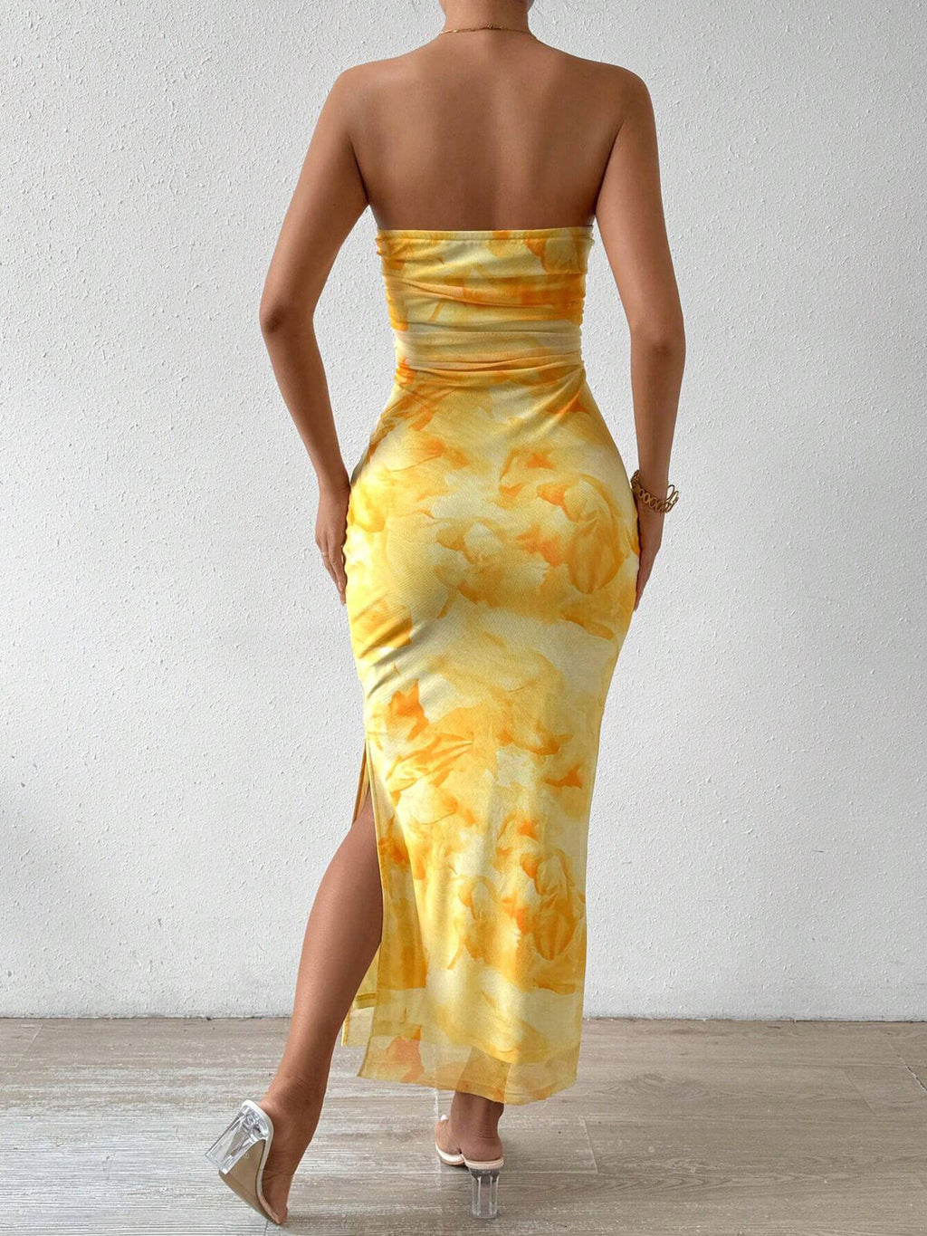 Ruched Strapless Bodycon Midi Dress - Godess beauty  #