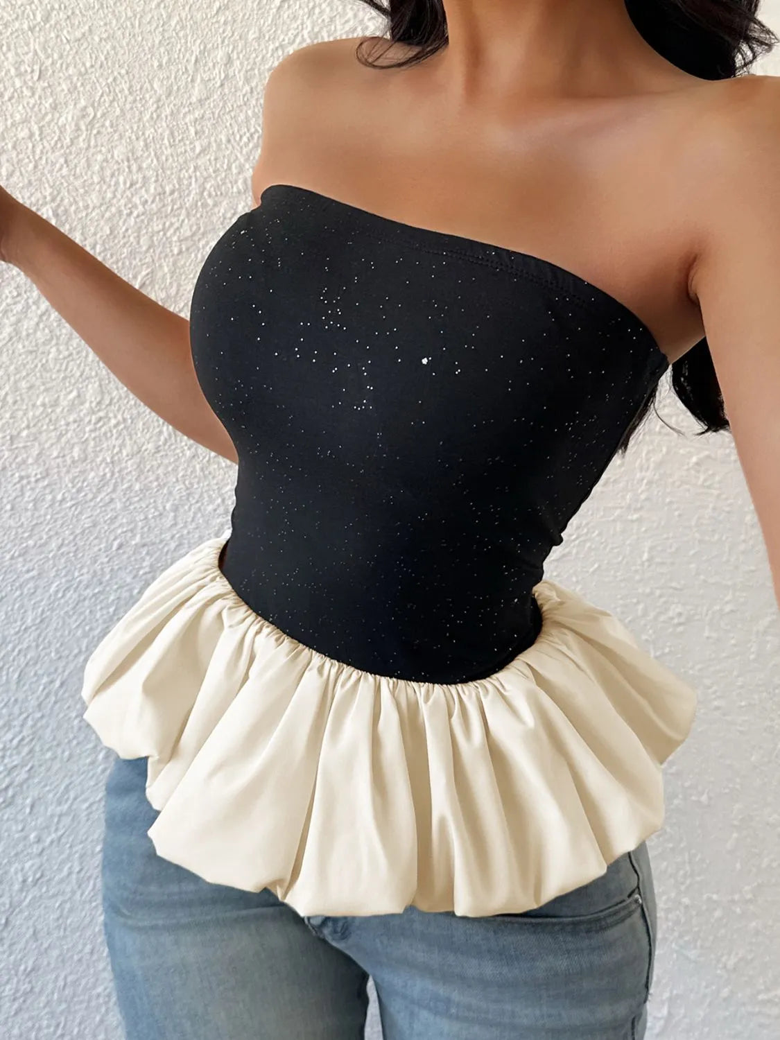 Ruffled Bubble Hem Tube Top - Godess beauty  #