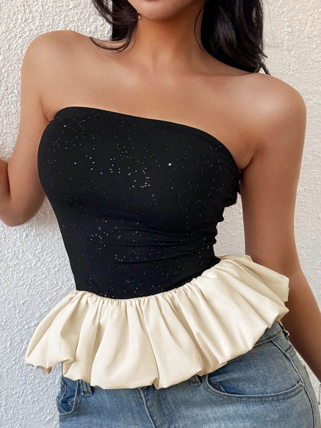 Ruffled Bubble Hem Tube Top - Godess beauty  #