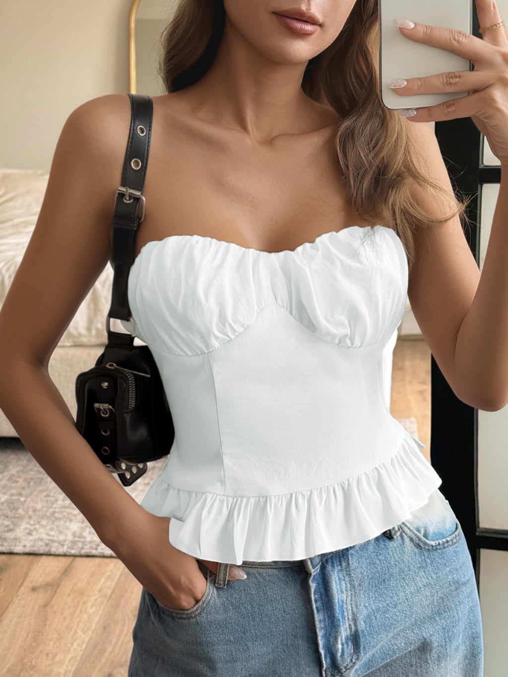 Ruffled hem tube top for women - Godess beauty  #