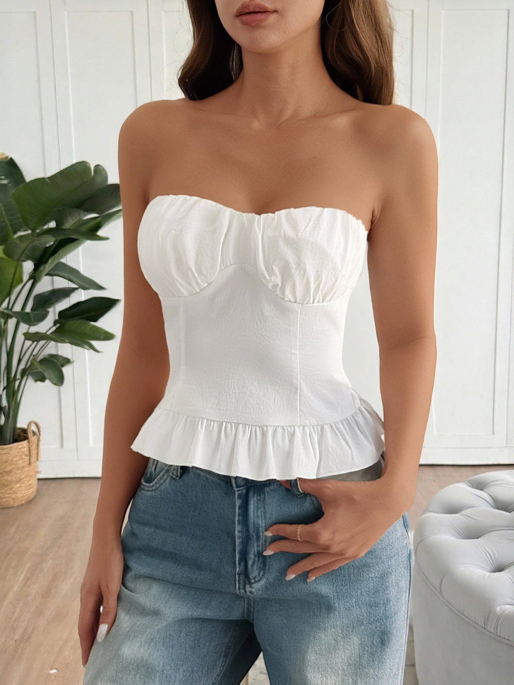 Ruffled hem tube top for women - Godess beauty  #