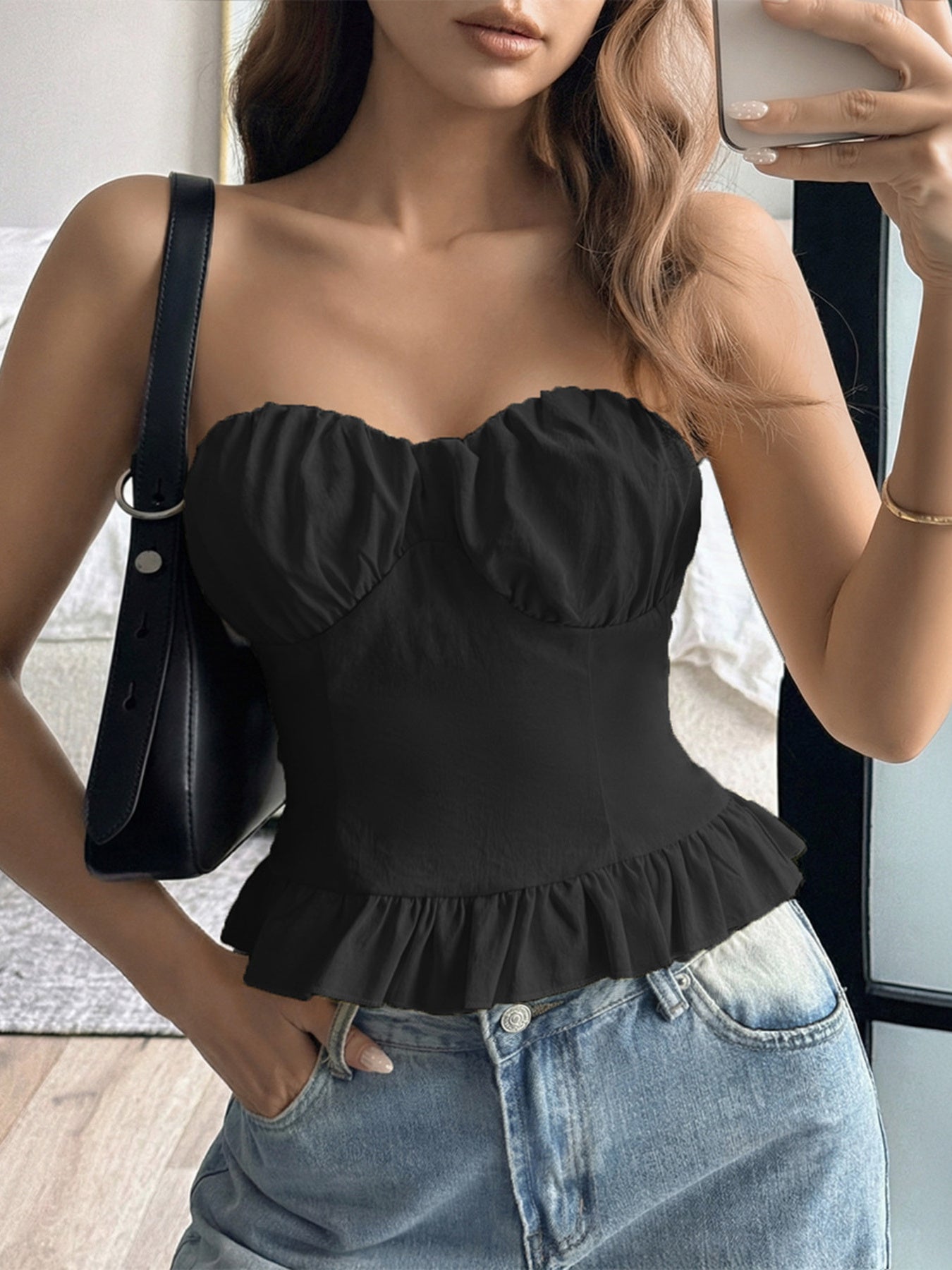 Ruffled hem tube top for women - Godess beauty  #